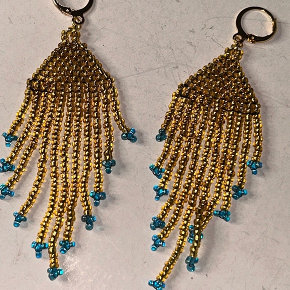 Chic Gold and Blue Dangle Earrings - Picture 3 of 3